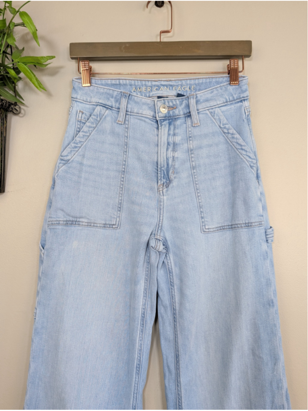 American Eagle 0 Dreamy Drape Super Hi Rise Baggy Wide Leg Jeans Stretch AE - Picture 5 of 13